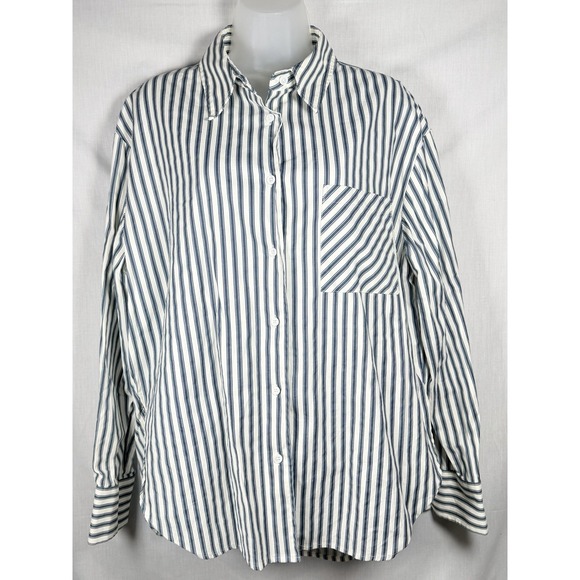 Reformation Will Oversized Shirt Savoy Stripe Womens M Blue Organic Cotton - Picture 2 of 12